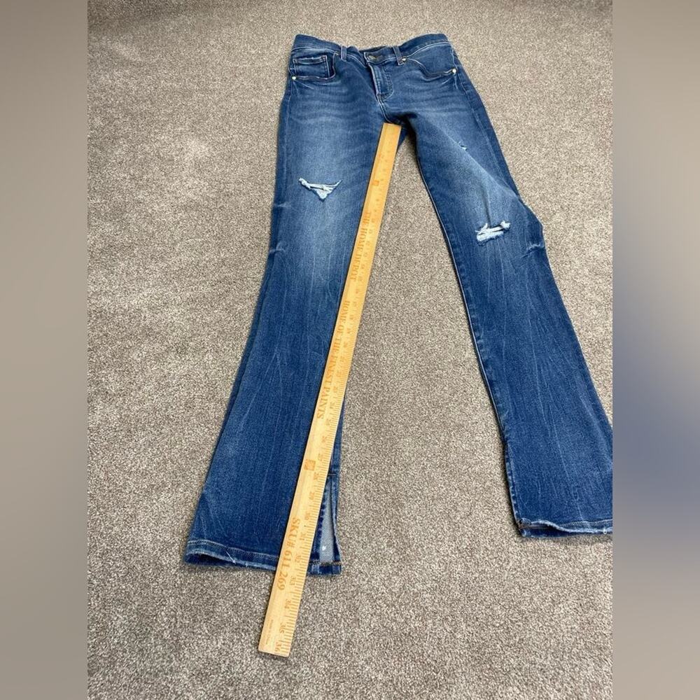 Distressed boho Indie Sleaze Express Skyscraper Mid Rise Bootcut Jeans womens 6R - Picture 6 of 11